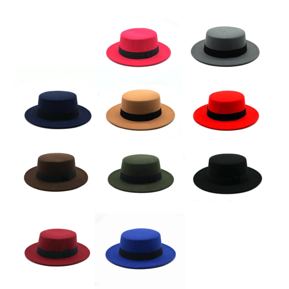 Fedora Hat Wool - British Retro Flat Top Hat with