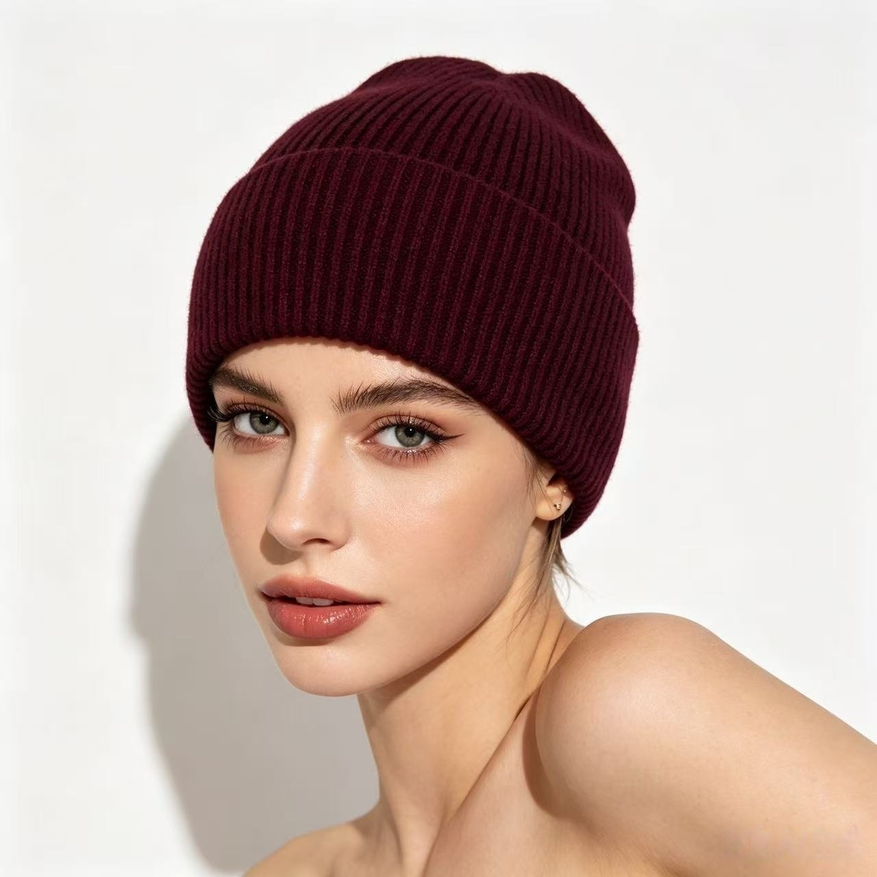 Navy Blue Ribbed Knit Thermal  – Beanie Cuffed Knit Bewertung und Preis