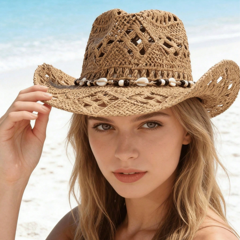 1pc Boho Shell Hollow Out Stra – Cowboy Hat Straw Bewertung und Preis