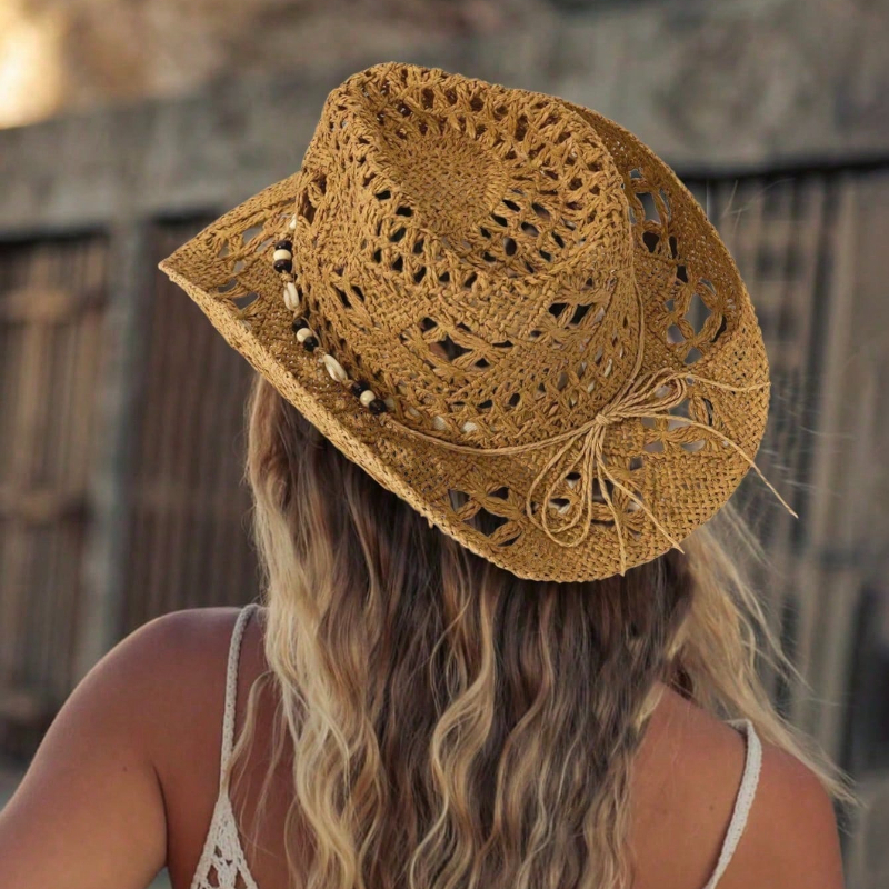 1pc Boho Shell Hollow Out Stra – Cowboy Hat Straw Bewertung und Preis