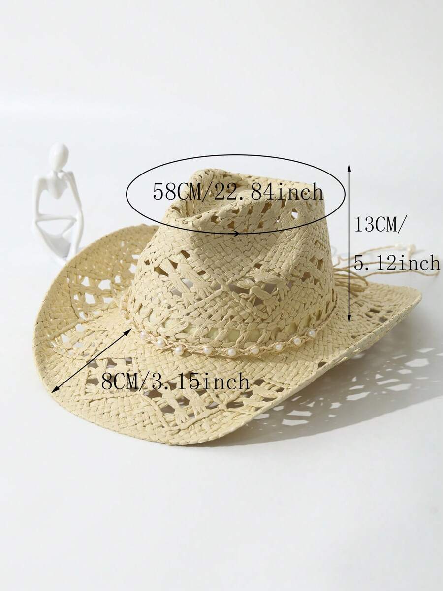 Unisex Pearl Decorated Hollow  – Cowboy Hat Straw Bewertung und Preis