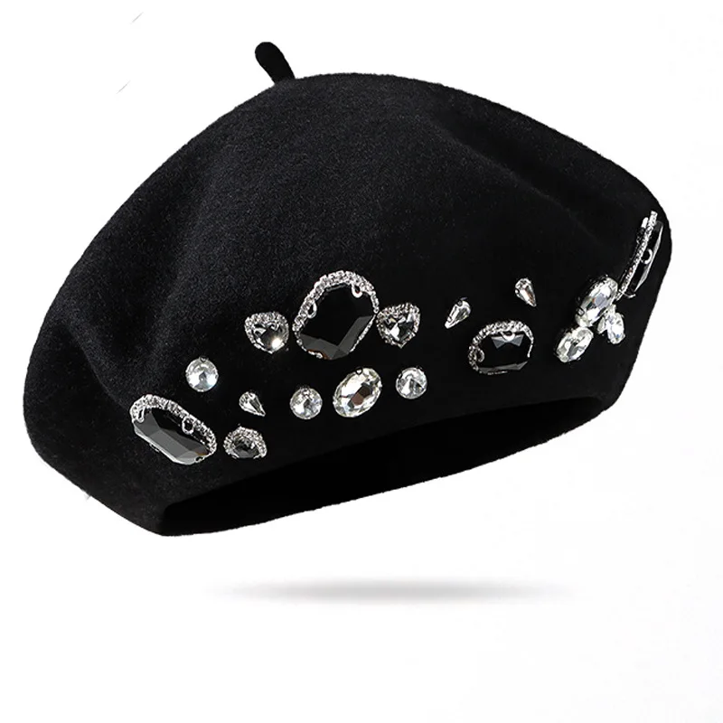 French Beret Thick Rhinestone  – Beret French Wool Bewertung und Preis
